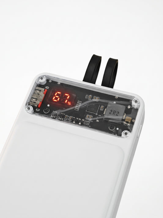 66W Fast Charging 20,000mAh Power Bank with Built-In Cables – White