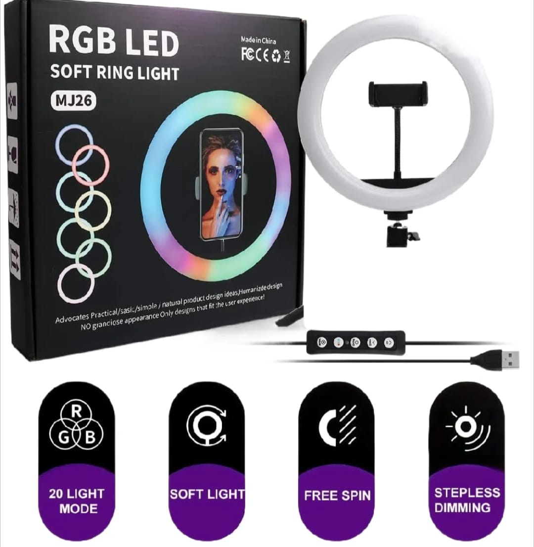 26cm RGB Ring Light MJ26 with 7-Foot Tripod Stand & Phone Holder for Video & Makeup