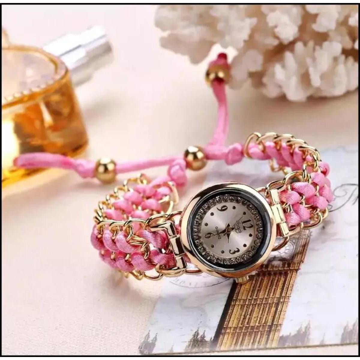 Girls Luxury Stylish Girls Analog Handmade Bracelet Rope Watch - Elegant Timepiece Featuring A Unique Woven Design - Black