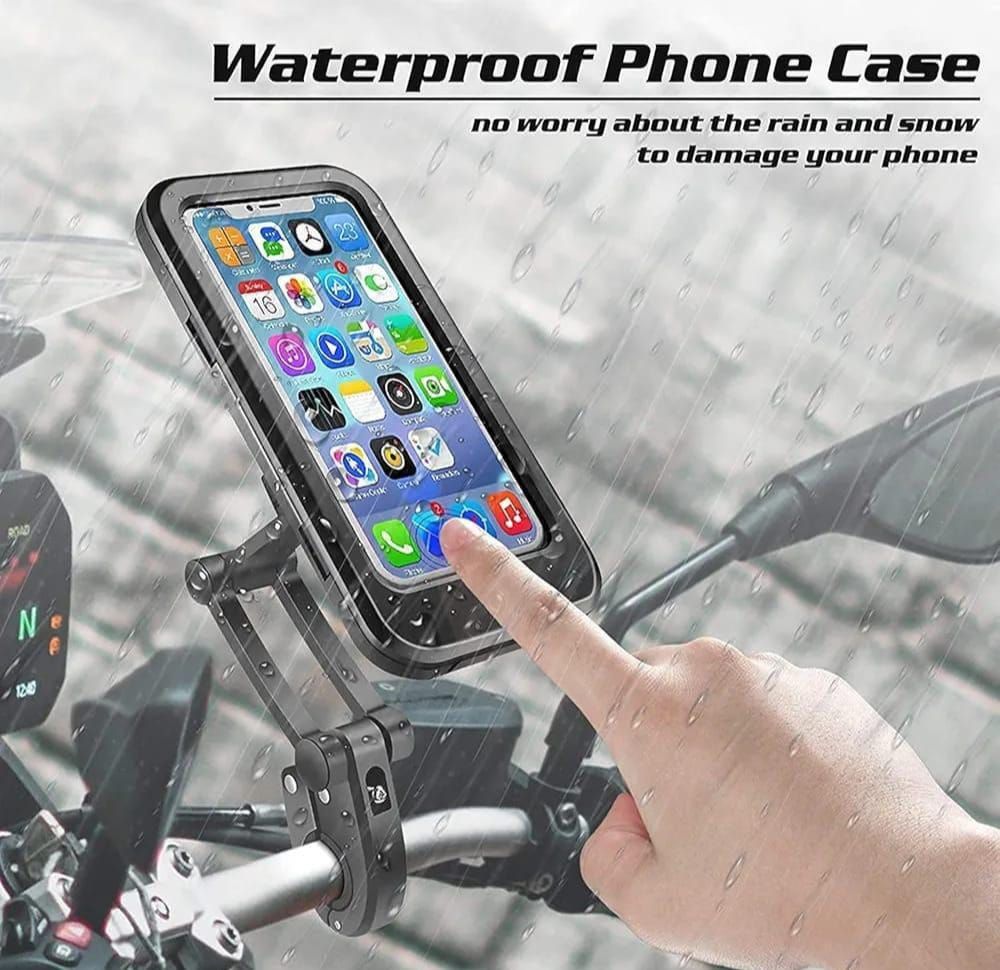 Waterproof Bike Phone Mount - 360° Rotatable Motorcycle & Bicycle Mobile Holder - Adjustable Touch Screen Handlebar Phone Support for All Bikes