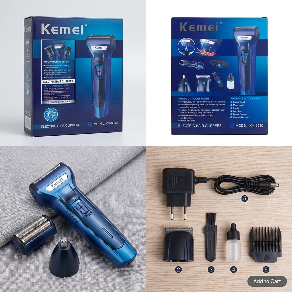 Kemei 3 In 1 Electric Hair Clipper And Grooming Kit KM-6330 - Personal Care Product Designed For Grooming And Daily Hygiene Routine