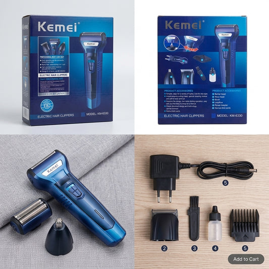Kemei 3 In 1 Electric Hair Clipper And Grooming Kit KM-6330 - Personal Care Product Designed For Grooming And Daily Hygiene Routine