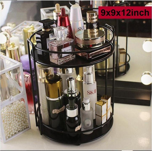 Double Layered Cosmetic Organizer Black Glass Metal