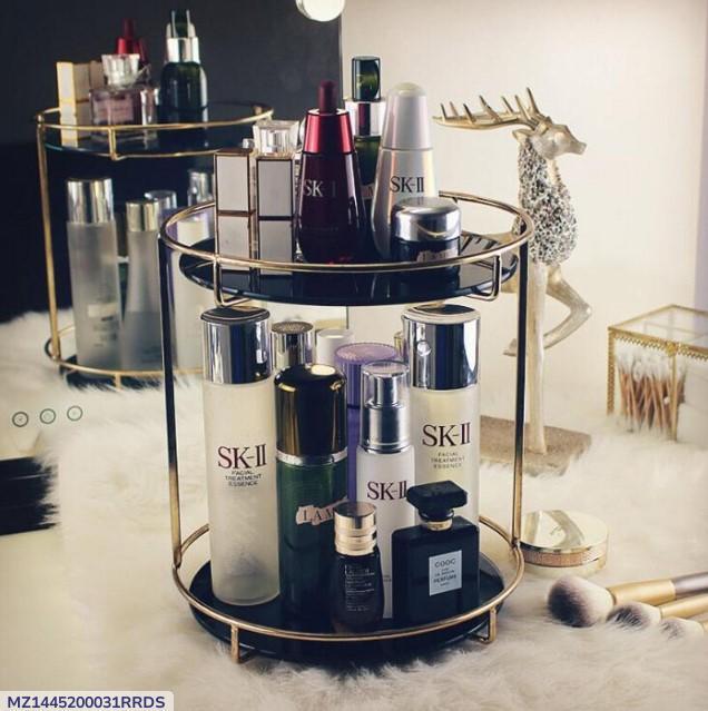 Double Layered Cosmetic Organizer Black Glass Metal